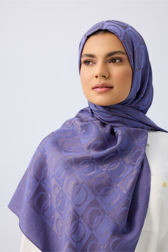 Checkerboard Pattern Naia Cotton Shawl Indigo - 5