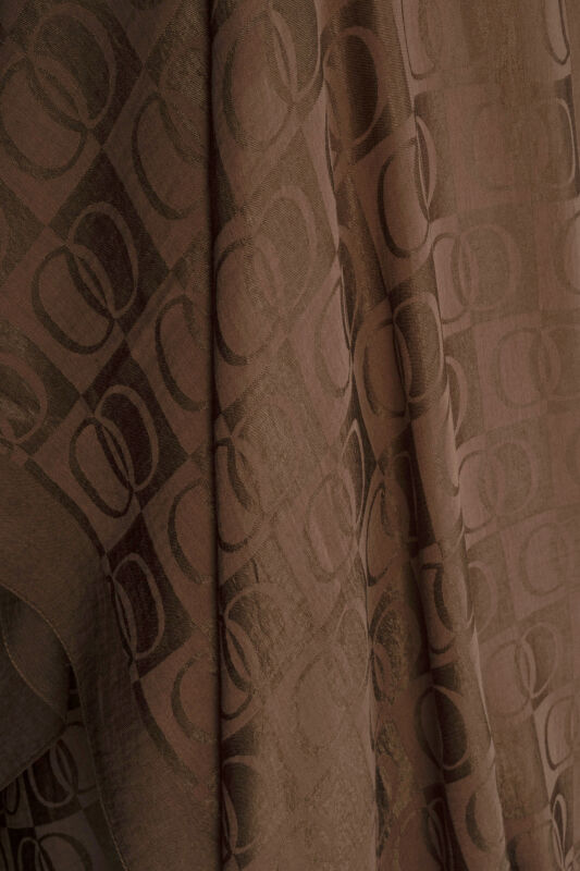 Checkerboard Pattern Naia Cotton Shawl Light Brown - 4