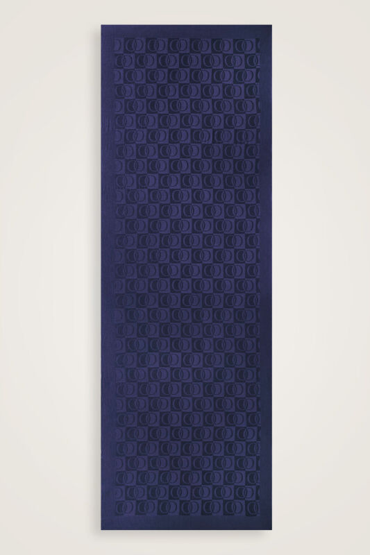 Checkerboard Pattern Naia Cotton Shawl Navy - 2