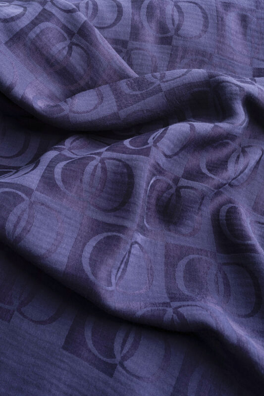 Checkerboard Pattern Naia Cotton Shawl Navy - 4