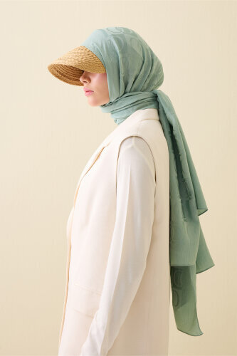 Checkerboard Pattern Naia Cotton Shawl Nile Green 