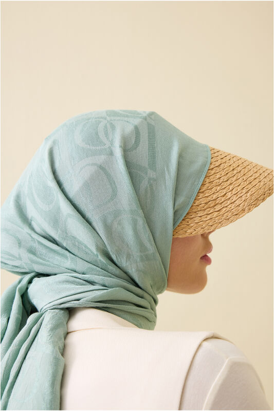 Checkerboard Pattern Naia Cotton Shawl Nile Green - 3