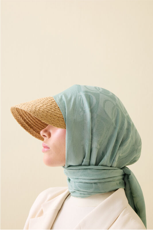 Checkerboard Pattern Naia Cotton Shawl Nile Green - 4