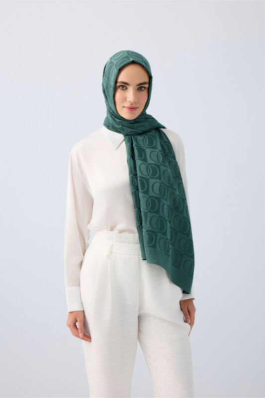 Checkerboard Pattern Naia Cotton Shawl Petrol - 5