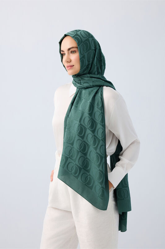 Checkerboard Pattern Naia Cotton Shawl Petrol - 3