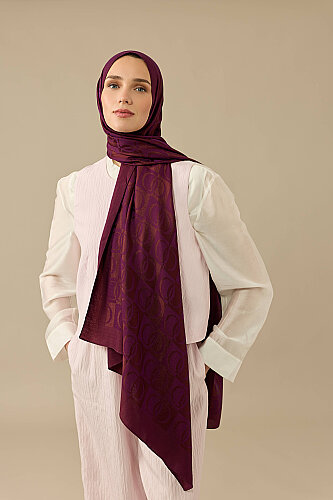 Checkerboard Pattern Naia Cotton Shawl Plum - 5