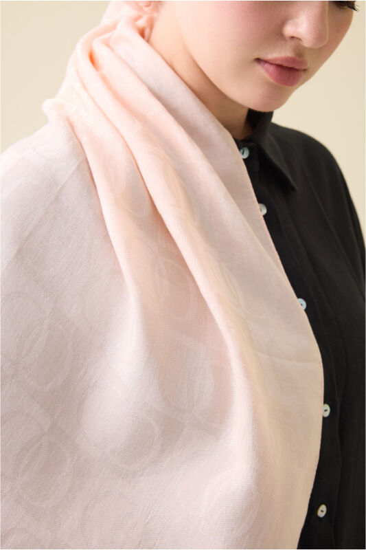 Checkerboard Pattern Naia Cotton Shawl Salmon - 4