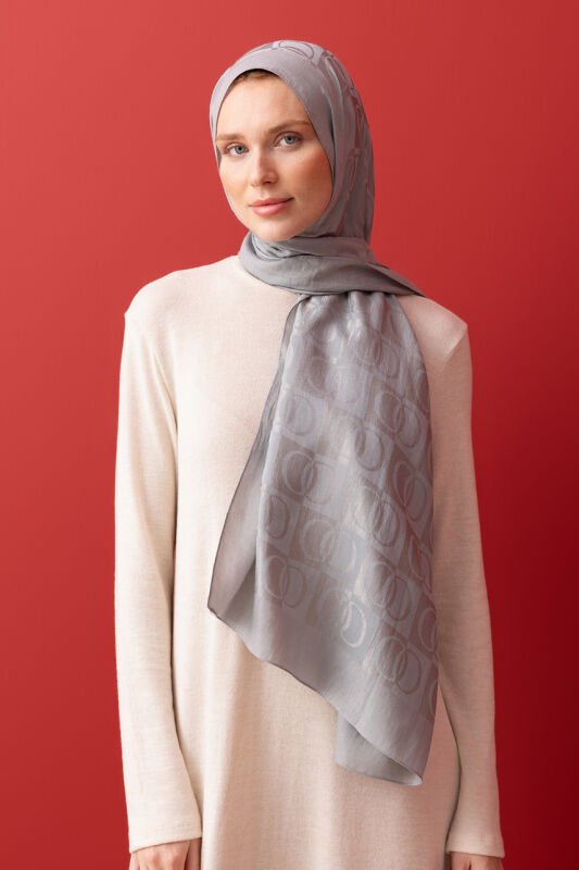 Checkerboard Pattern Naia Cotton Shawl Silver Moon - 1