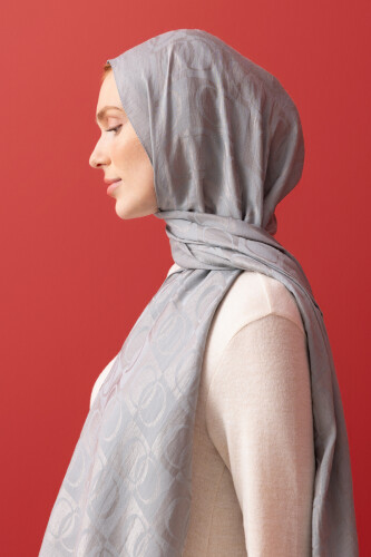 Checkerboard Pattern Naia Cotton Shawl Silver Moon - 3