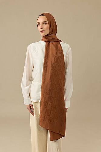 Checkerboard Pattern Naia Cotton Shawl Tan 
