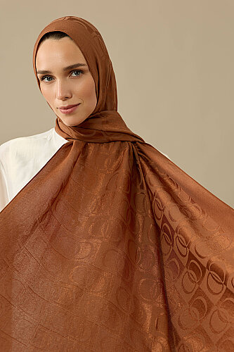 Checkerboard Pattern Naia Cotton Shawl Tan - 6