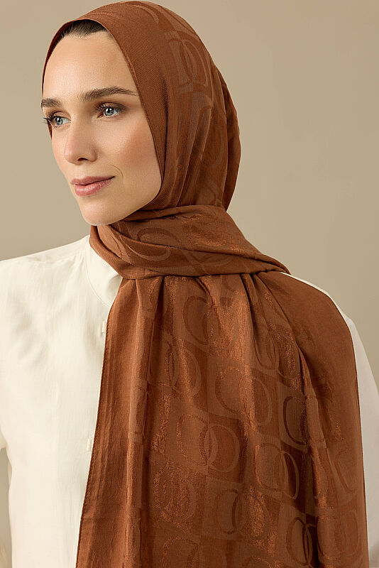 Checkerboard Pattern Naia Cotton Shawl Tan - 3