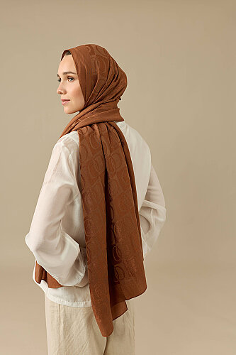 Checkerboard Pattern Naia Cotton Shawl Tan - 5