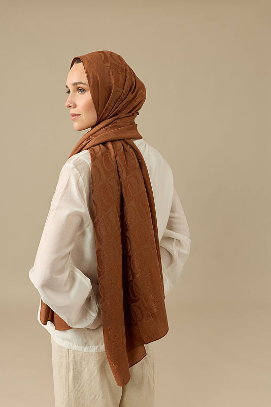 Checkerboard Pattern Naia Cotton Shawl Tan - 5