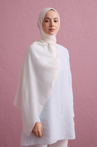 Checkerboard Pattern Naia Cotton Shawl White - 5