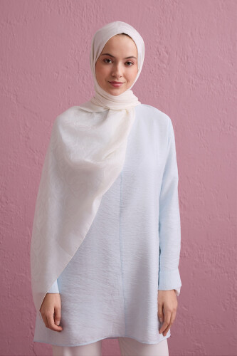 Checkerboard Pattern Naia Cotton Shawl White 