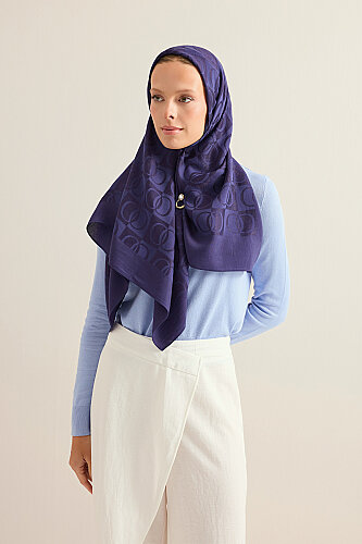 Checkerboard Pattern Navy Blue Naia Scarf - 5