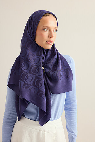 Checkerboard Pattern Navy Blue Naia Scarf - 3