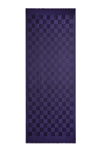 Checkerboard Pattern Purple Cotton Silk Shawl 