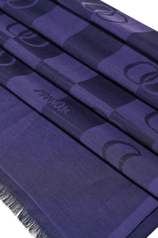 Checkerboard Pattern Purple Cotton Silk Shawl - 2
