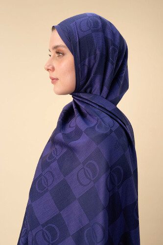 Checkerboard Pattern Purple Cotton Silk Shawl 