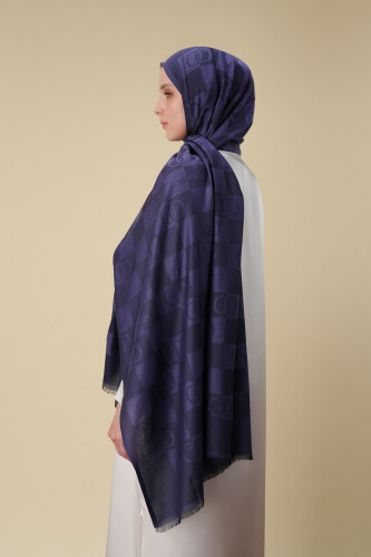 Checkerboard Pattern Purple Cotton Silk Shawl - 5