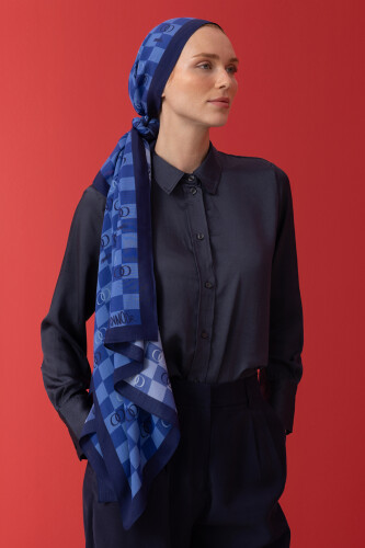 Checkers Logo Flush Viscose Shawl İndigo 