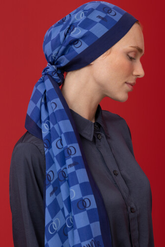 Checkers Logo Flush Viscose Shawl İndigo - 3