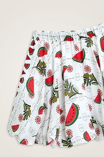 Children's Watermelon Pattern White Balloon Blouse and Skirt Set - 4