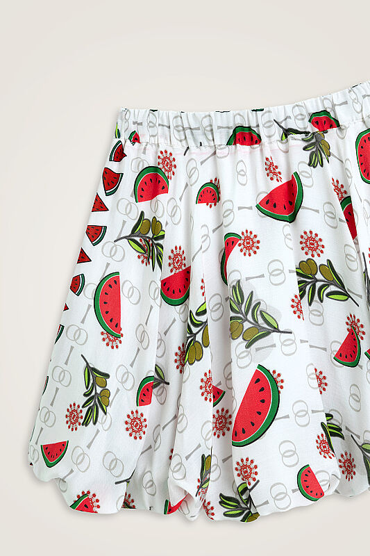 Children's Watermelon Pattern White Balloon Blouse and Skirt Set - 4