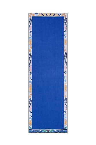 Çiçek Bordür Mavi Modal Şal 70x210 - 1