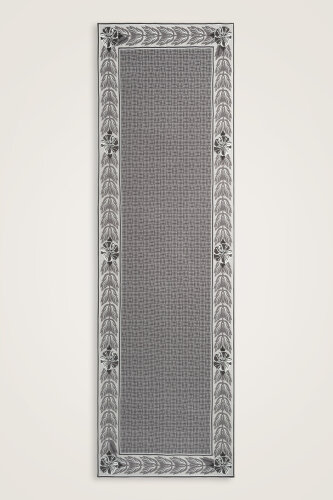 Çiçek Bordürlü Dokulu İman Kare Gri Krep İpek Şal 70x210 