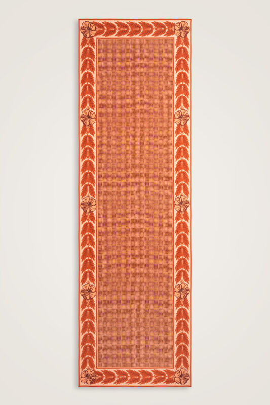 Çiçek Bordürlü Dokulu İman Kare Taba Krep İpek Şal 70x210 - 1