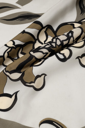 Çiçek Yolu Bej Krep İpek Gömlek Elbise Şalı 70x210 - Imannoor (4)