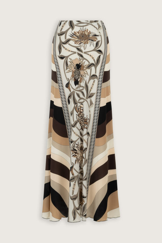 Çiçek Yolu Bej İpek Verev Etek - 2