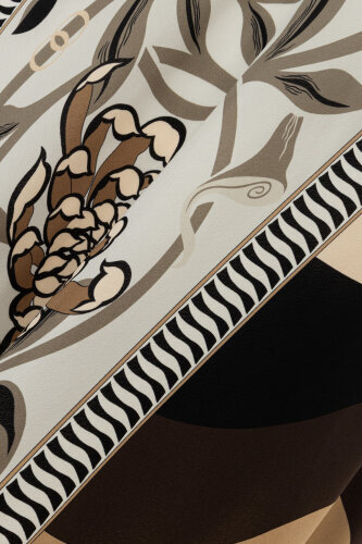 Çiçek Yolu Bej İpek Verev Etek - 6