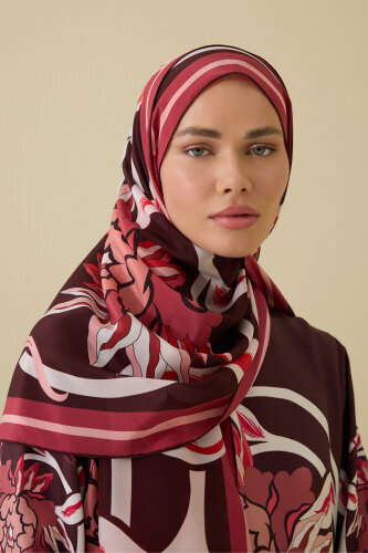 Çiçek Yolu Bordo İpek Elbise Şalı 70x210 - Imannoor (1)