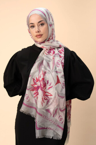 Çiçek Yolu Pembe İpek Vual Şal 70x200 