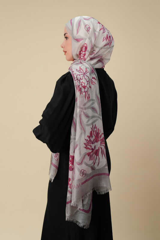 Çiçek Yolu Pembe İpek Vual Şal 70x200 - 5
