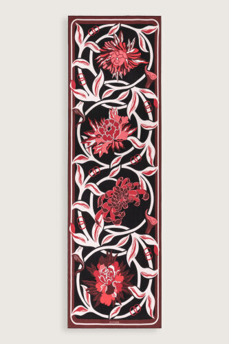 Çiçek Yolu Siyah-Kırmızı Krep İpek Gömlek Elbise Şalı 70x210 - Imannoor (2)