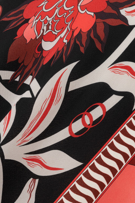 Çiçek Yolu Siyah-Kırmızı İpek Verev Etek - 6