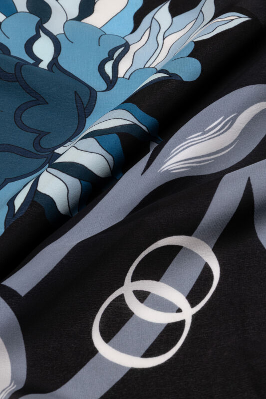 Çiçek Yolu Siyah-Turkuaz İpek Elbise Şalı 70x210 - 4