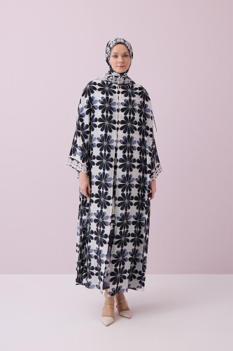Çift Saksı Beyaz Krep İpek Abaya - 1