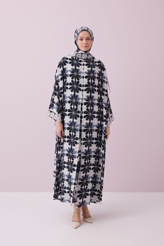 Çift Saksı Beyaz Krep İpek Abaya - 1