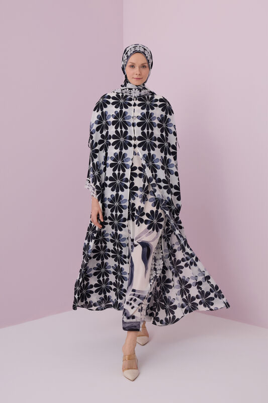 Çift Saksı Beyaz Krep İpek Abaya - 5