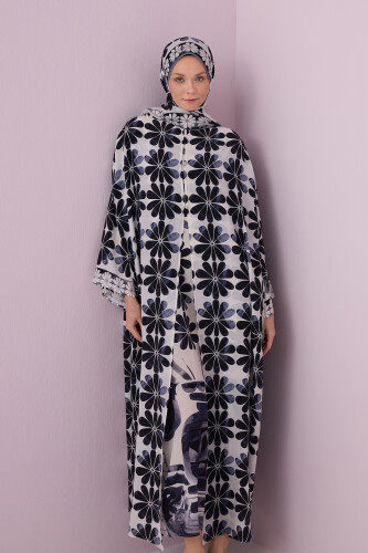Çift Saksı Beyaz Krep İpek Abaya - 3
