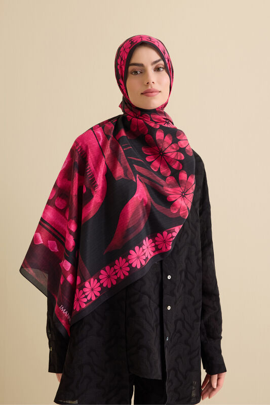 Çift Saksı Fuşya Pamuk İpek Şal 72x212 - 5