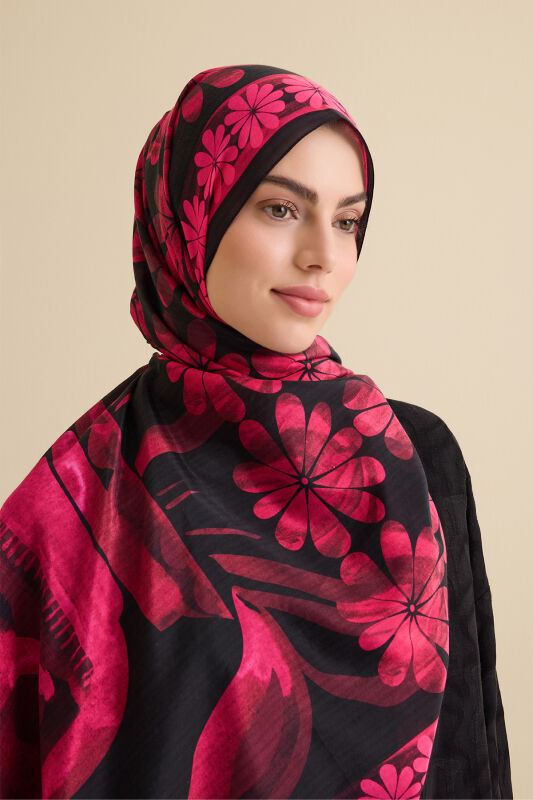 Çift Saksı Fuşya Pamuk İpek Şal 72x212 - 3