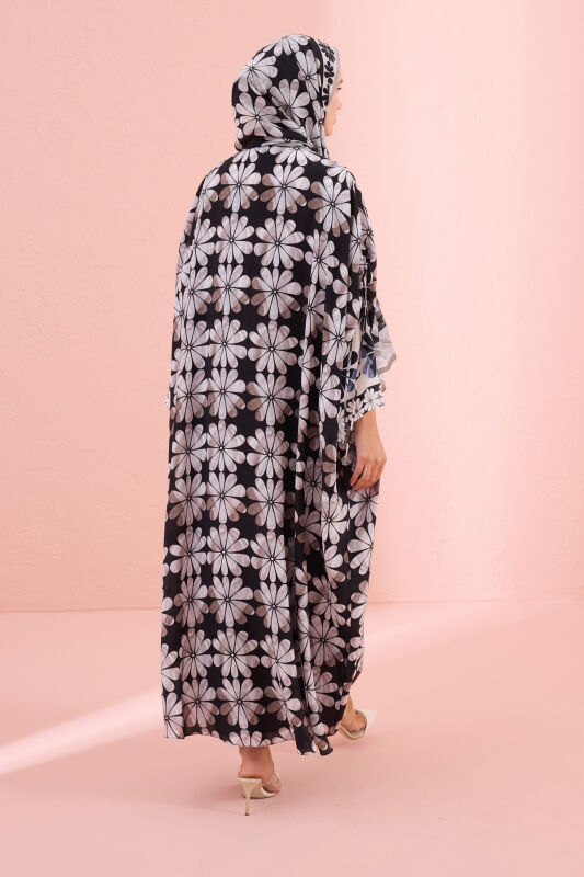 Çift Saksı Siyah Krep İpek Abaya - 6