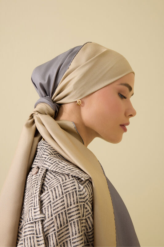 Çift Taraflı Gri Mulberry İpek Şal 70x210 - 1